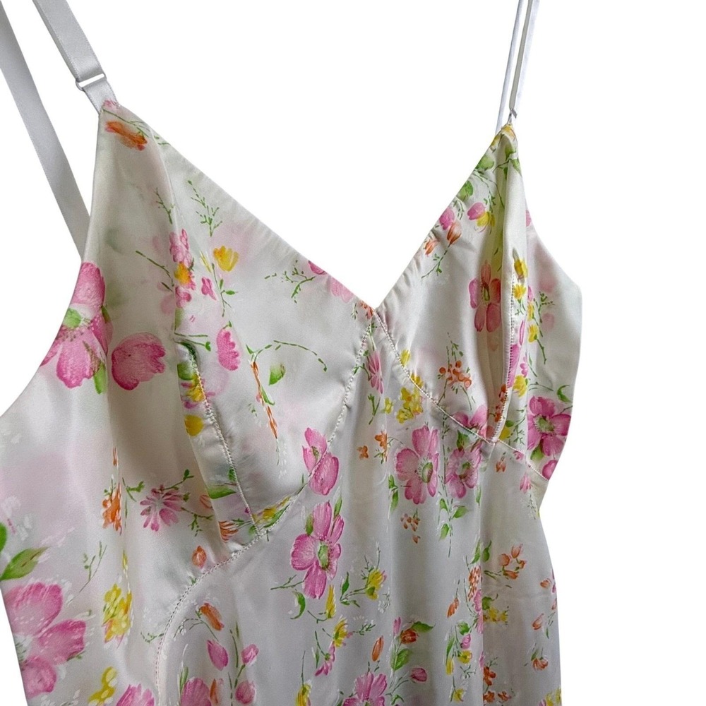 NWT Vintage 1964 Satin de Lys Floral Silk Blend Slip Dress Midi M - Picture 5 of 13